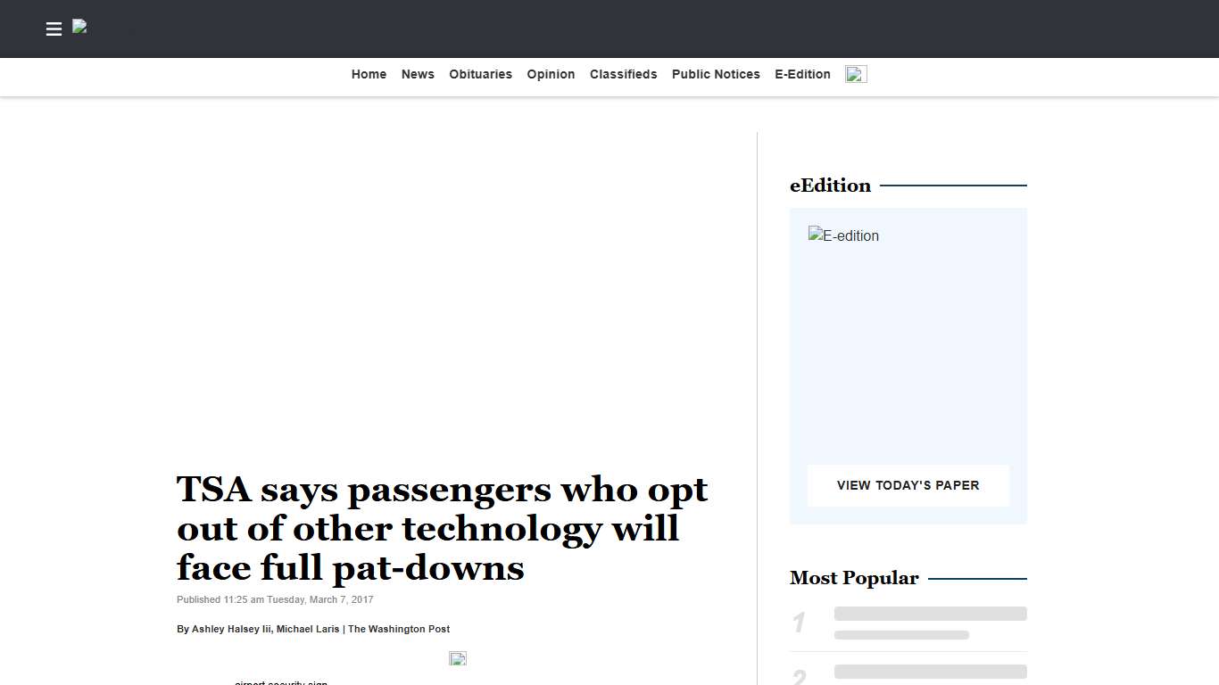 TSA says passengers who opt out of other technology will face full pat-downs | St. Clair News-Aegis