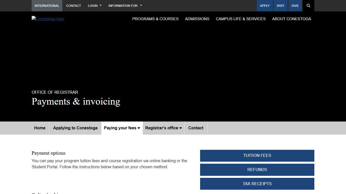 Payments & invoicing | Conestoga College